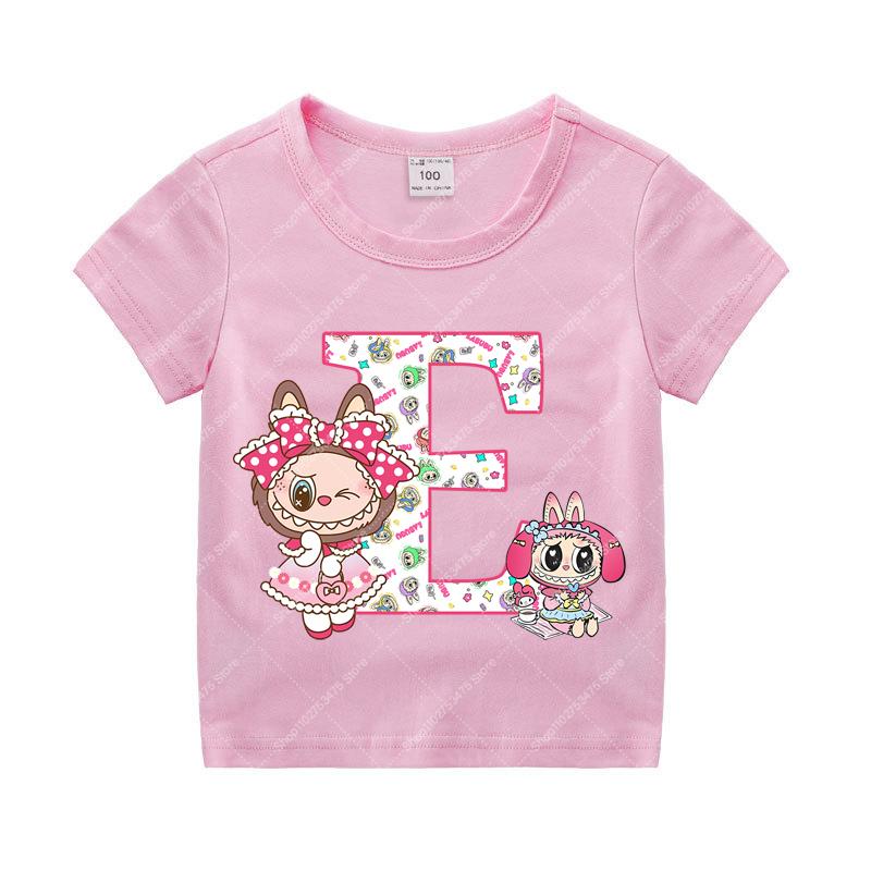 

Повседневная хлопковая футболка для девочки, милая летняя одежда Labubued для детей, футболка с коротким рукавом, детские топы с мультяшным аниме, одежда, подарок 2025 140cm