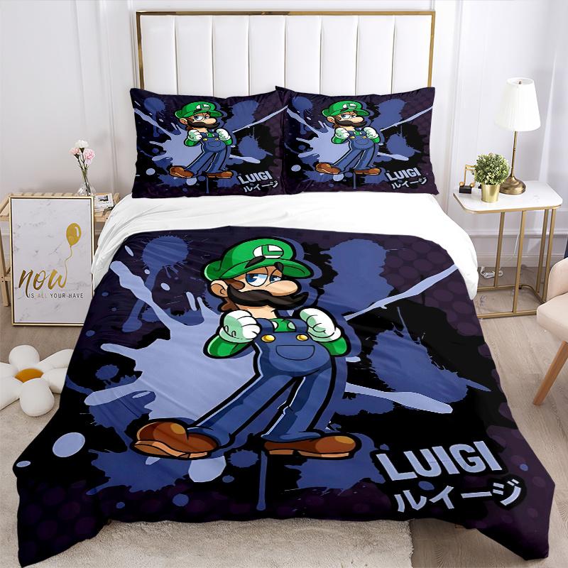 3pcs Luigi's Splash Adventure Printed Quilt Set - Soft and Comfortable Quilt Cover for Bedroom, Guest Room and Dormitory Decorative Bedding