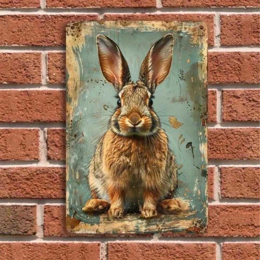 Metal Poster Wall Art Vintage Rustic Rabbit for Home Bar Office Decor