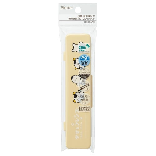 Skater Tama & Friends Chopsticks and Spoon Set, Perfect for Lunch Boxes, Adult Size, Antibacterial, Combo Set, 18cm, Quiet, Made in Japan, CCS3SAAG-A