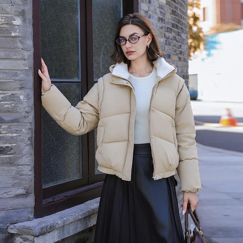 Short cotton-padded women's winter new removable sleeves cotton-padded warm thickened loose cotton-padded jacket hooded bread jacket