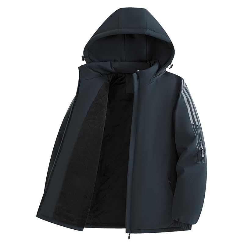 Plus Size Clothes Winter Plush Thick Coat Men's Warm Cotton Jacket, Middle-aged and Elderly Casual Loose Outdoor Jacket