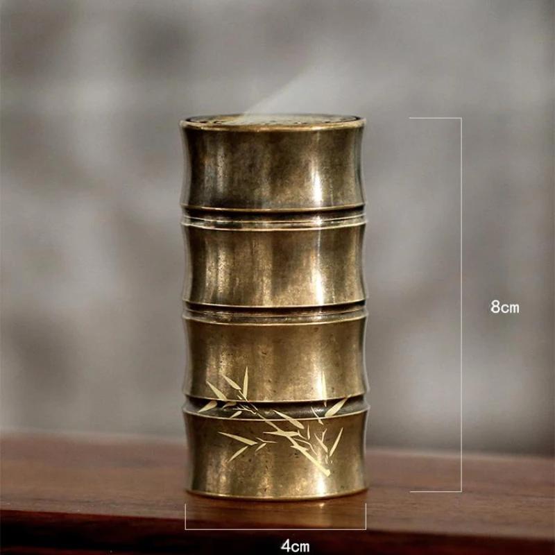 

Brass Portable Incense Tube/Creative Vintage Bamboo Joint Style Sandalwood Agarwood Storage Burning Incense Tool Temple Supplies
