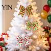 Holiday Tree Embellishments 2Pcs Christmas Polka Dot Bow Decor, European Style Ribbon Ornament for Durable Cloth Bows Crafts Gift Box Wreath, Festive