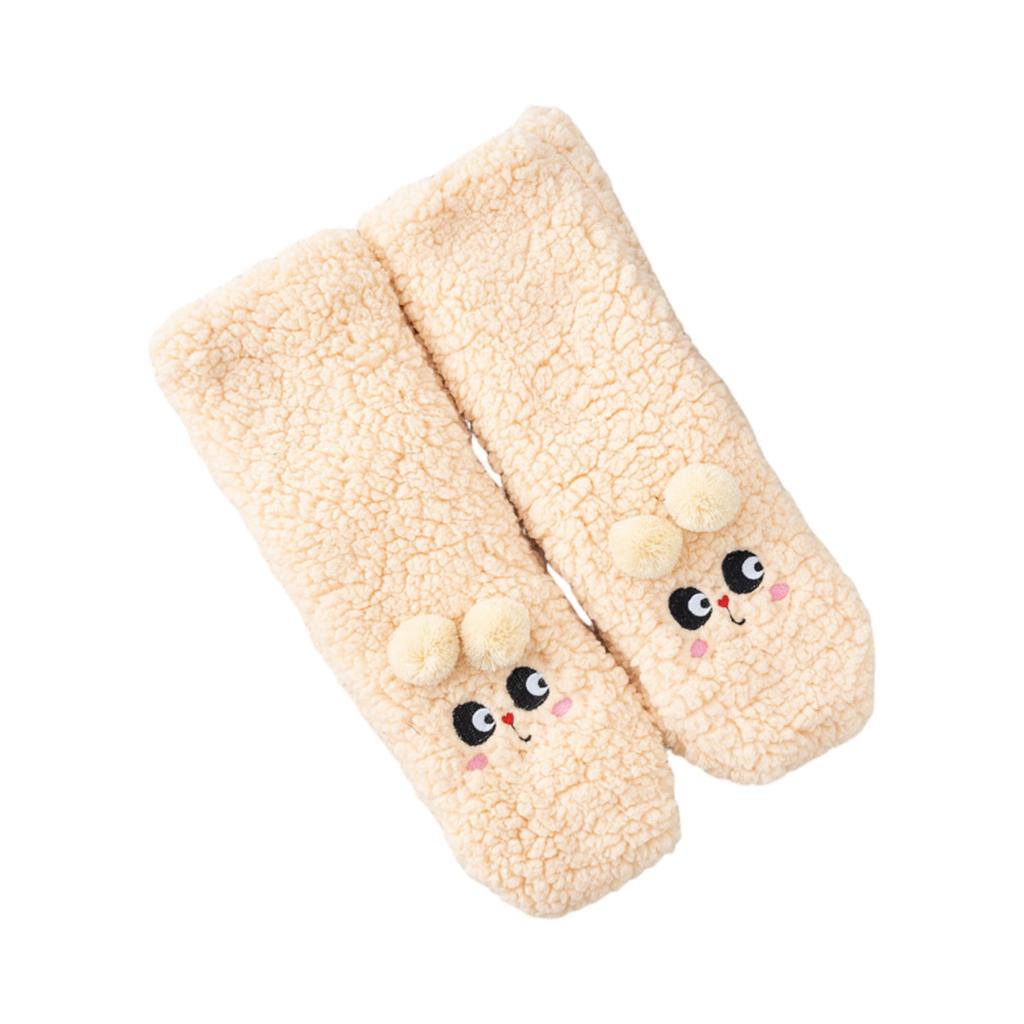 Ladies' Cute Lamb Velvet Socks Thick Warm Sleep Socks With Thick Velvet Cartoon Embroidery Floor Socks