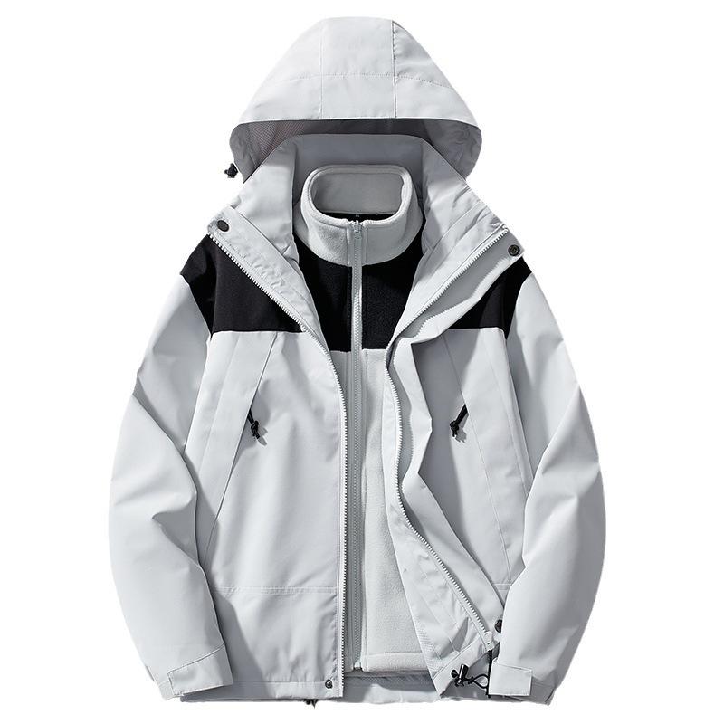 3-in-1 Herren Verdickte Jacke Abnehmbar Winddicht und Wasserdicht Zweiteiliger Bergsteigeranzug