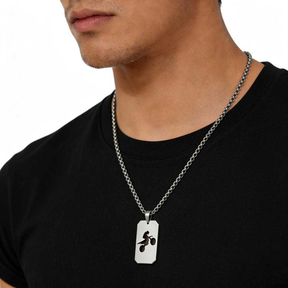 Motorcycle Rider Pendant Necklace For Men Stainless Steel Cool Silver Color Box Chain Fashion Streetwear Hip Hop Jewelry Gifts