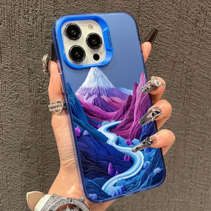 Mountains and Rivers Laser Phone Case For IPhone 14 15 Pro Max Plus 11 12 13 Mini Pro Max 16 Pro Max Shockproof Back Cover Funda