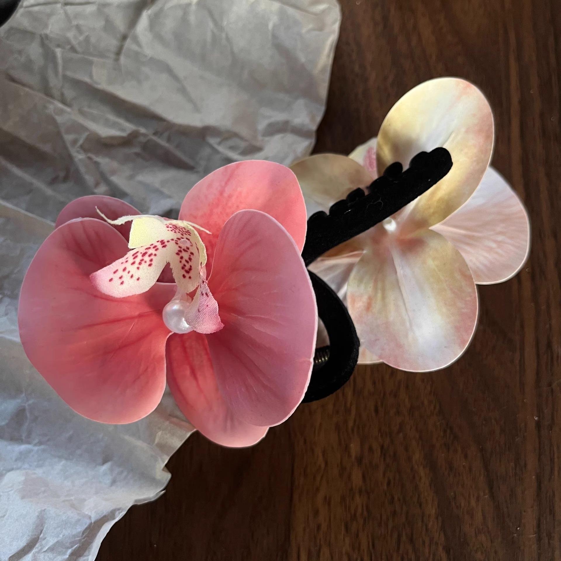 

Sweet Pink Butterfly Orchid Claw Clip Hair Flower Accessory Simulation Head Side