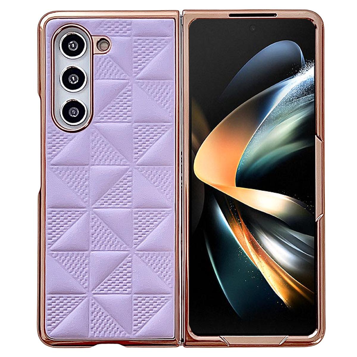 

For Samsung Galaxy Z Fold6 5G Case Grid Pattern PU Leather+PC Electroplating Phone Cover Purple
