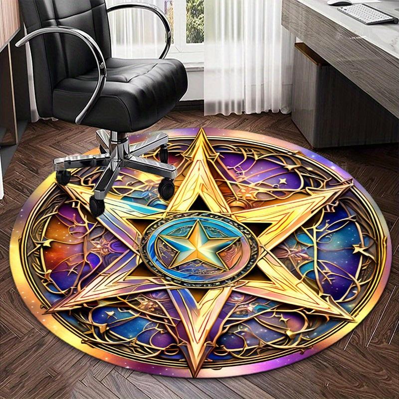 S Natural Starry Sky Pentagon Gothic Round Rug Nonslip Area Rug Office Chair Mat Carpet For Living Room Bedroom Home Decor