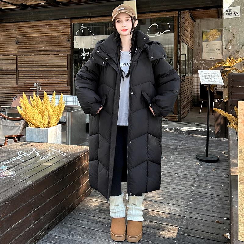 Winter New Hooded Cotton-padded Jacket, Knee-length Women's Cotton-padded Jacket, Versatile Thickened Bread Coat, Cotton-padded Jacket