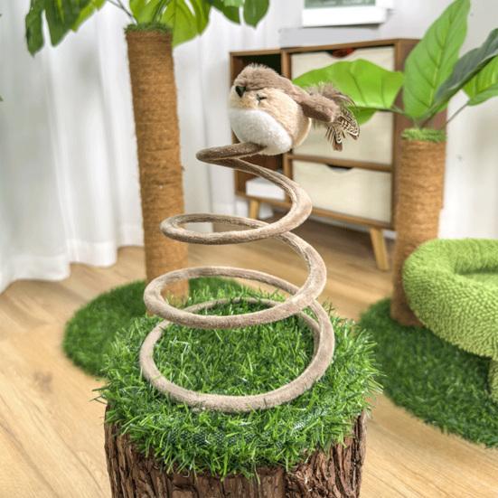 Cat Scratching Toys Spring Teaser Stick with Sound Birds Interactive Cat Toy Bite Resistant Plush Sparrow for Indoor Outdoor