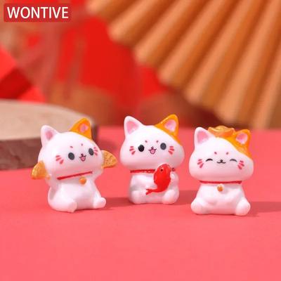 6pcs Figurines Miniature Cute Lucky Cat Micro Landscape Crafts Ornaments For Home Decorations Animal Car Decor Room Accessories