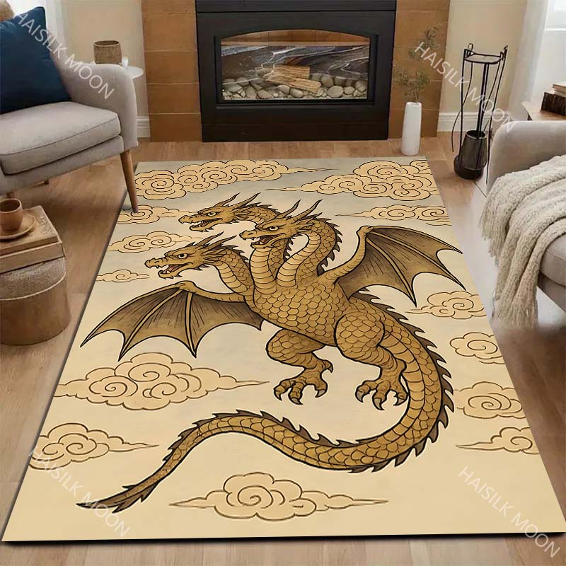 Three-headed Dragon Flying Among Clouds Carpet for Living Room Bedroom Sofa Home Decor Rus Non-slip Floor Mat Luxury Gift