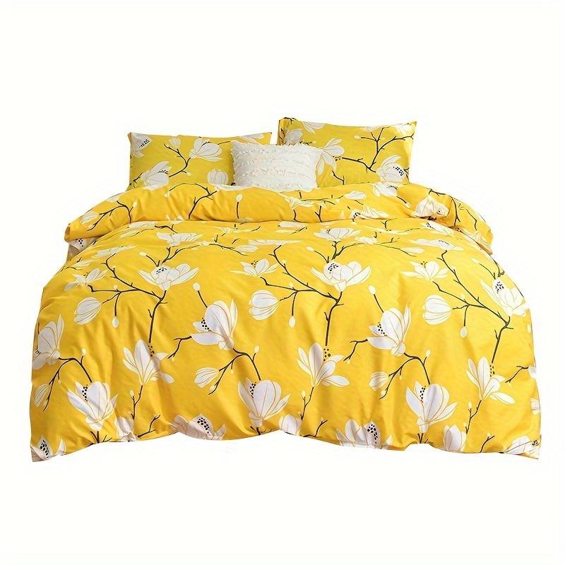 Duvet Cover Set Yellow Floral Print Bedding Set Soft Comfortable Breathable Duvet Cover For Bedroom Guest Room Decor