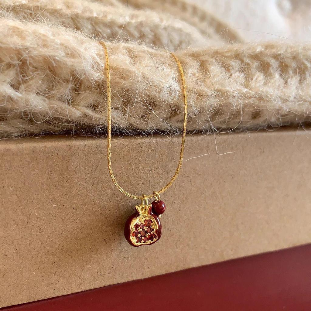 Pomegranate Red Ankara Necklace: Elegant Pendant Clavicle Chain