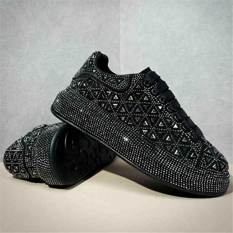 Fashion Luxury New Designer Men's White Black Charm Rhinestone Platform Causal Shoes Flats Male Hip-hop Walking Sneakers Zapatos Hombre