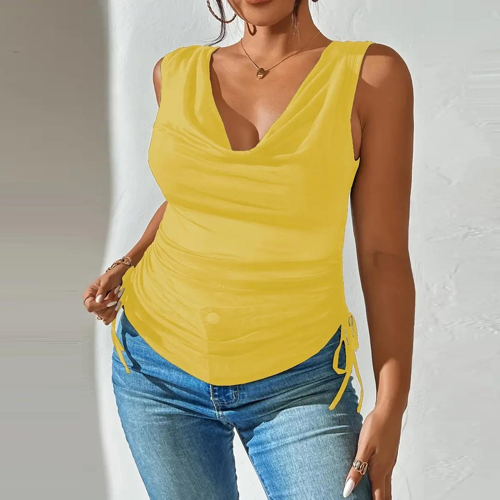 

Женская повседневная рубашка с короткими рукавами и R-образным вырезом на пуговицах XXL жёлтый