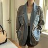 Dimanaf 2025 Plus Size Autumn Women Patchwork Denim Sweaters Jacket Pockets Knitting Fashion Casual Style Blue Loose Sweater