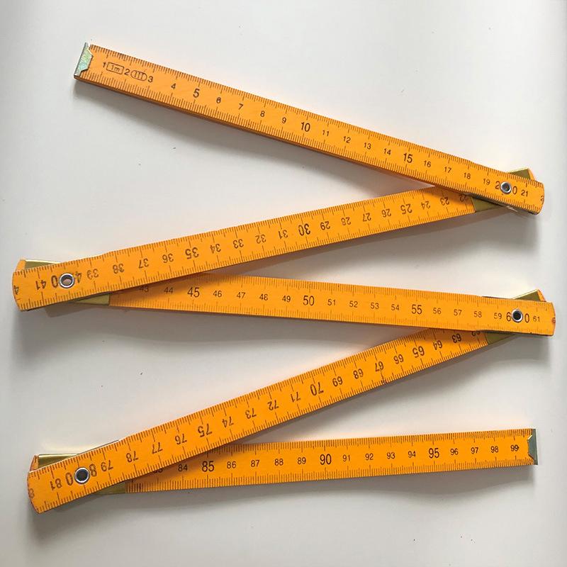 Five Fold 1 Metre Ruler Bright Yellow Wooden Folding Ruler Wooden Graduated Ruler Drawing Tools Teaching Supplie