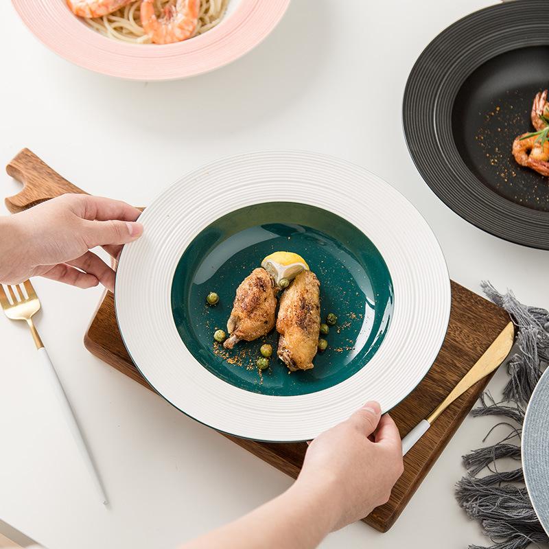 Spaghetti Straw Hat Plate Soup Plates Steak Dish Salad Western Food Plates Household Kitchen Restaurant Ceramic Tableware New