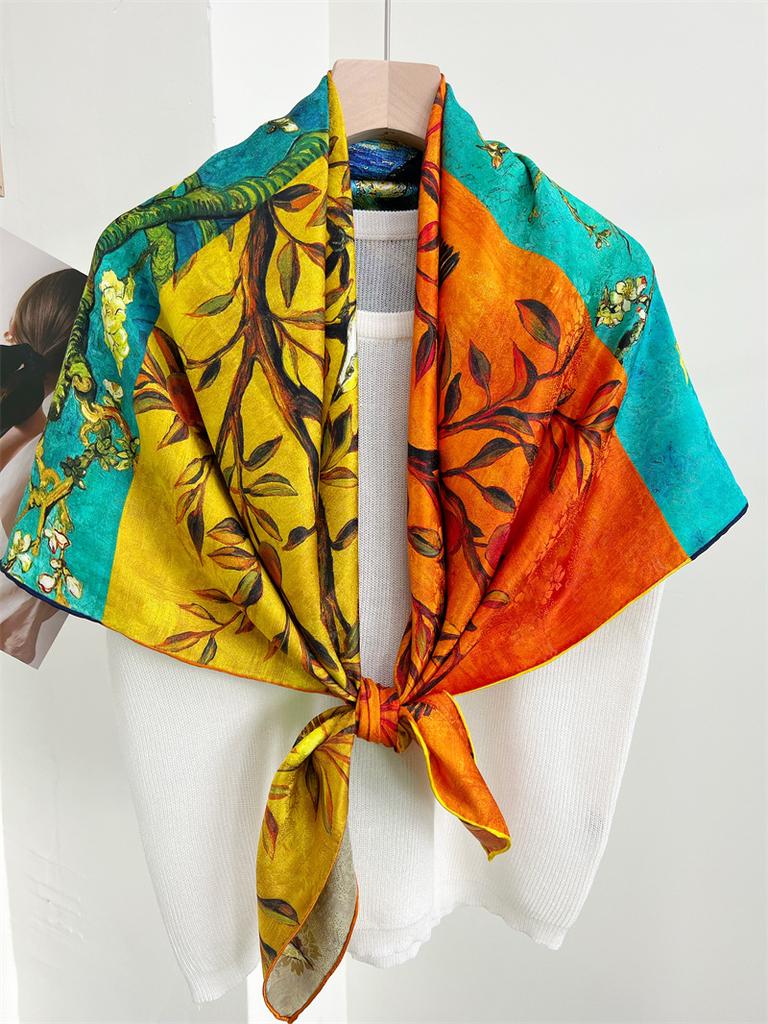 110*110cm oboustranný hedvábný šátek Dámský velkorysý šátek Mulberry Hedvábný šátek