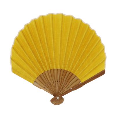 [Onishi Kensei Seihan] Éventail Coquille Ondulée, 22cm, Femme, SY19-AMU03, Lin Uni, Jaune