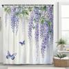 1pc Beautiful Blue Butterfly Shower Curtain Floral Bathroom Contain Decoration Printed Polyester Fabric Contains 12 Hooks
