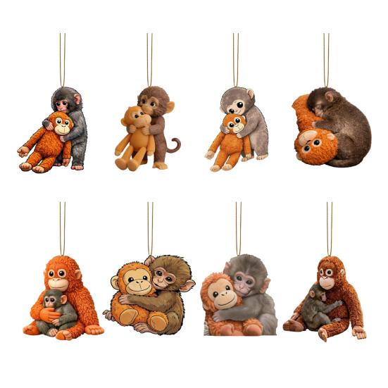 2D Monkey Keychain Cute Monkey Holding Plush Toy Bag Charm Acrylic Hanging Pendant for Backpack Purse Car Keys