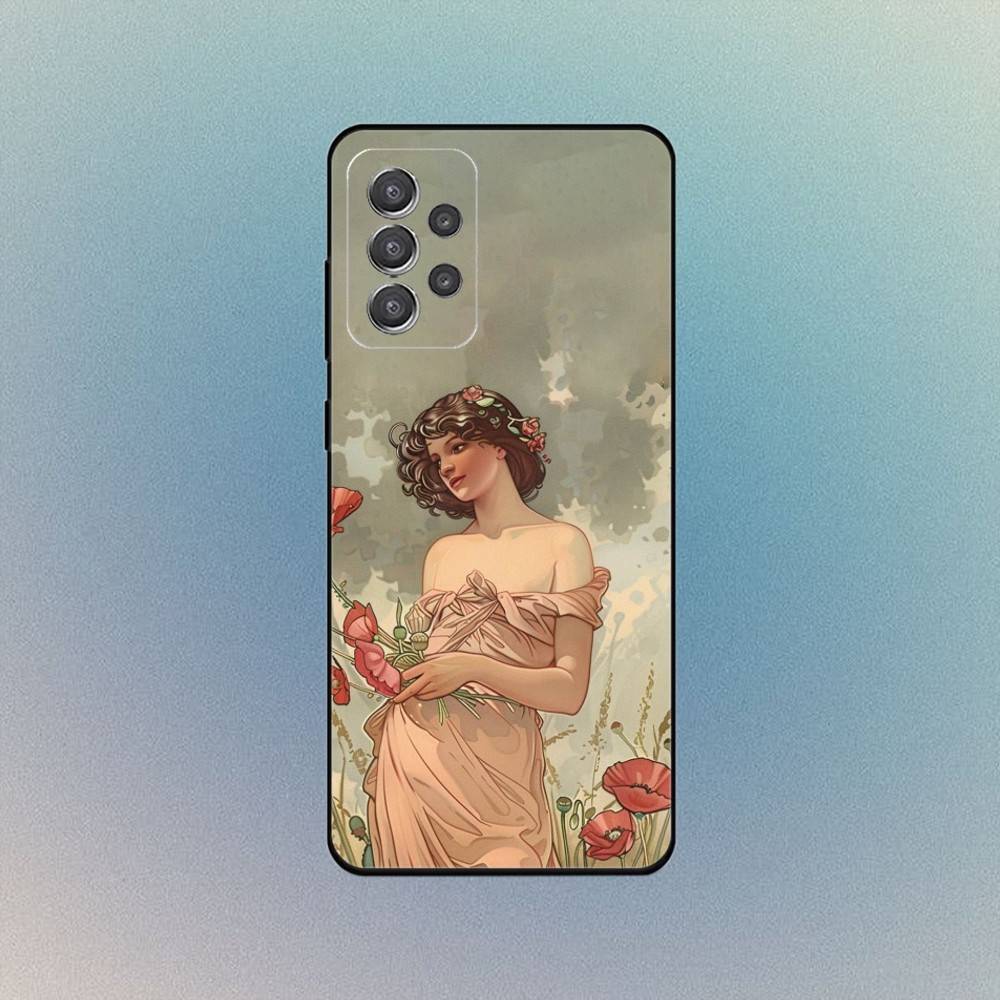 Vintage A-Alphonse Mucha Phone Case For Samsung S25,S24,S21,S22,S23,S30,Ultra,S20 Black Soft Case