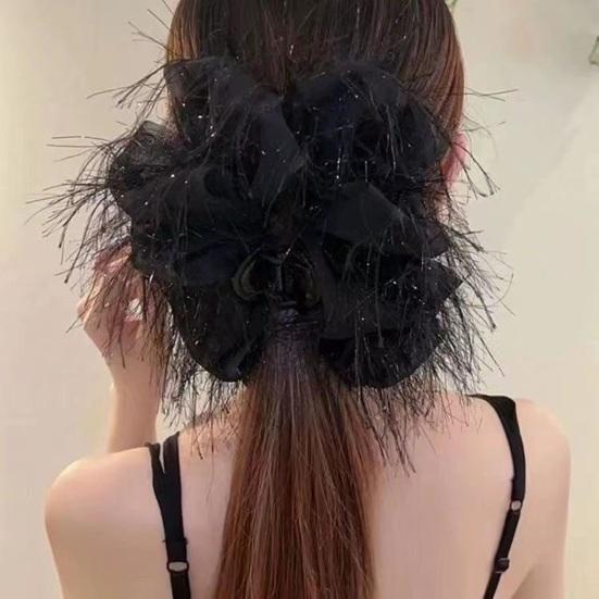 Hair Claw Furry Tassel Design Large Shark Clip Back Head Shimmer Texture Hair Clip Stable Hold Hair
