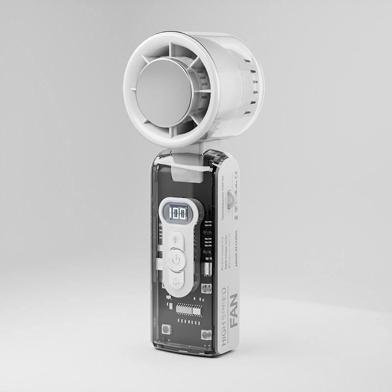 

Digital Display Folding Handheld Fan: 100 Speeds & LED, Transparent Mecha Design, Cold Compress Function 8*6*19.2 cm белый