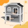 2-story Cat House Outdoor, Weatherproof Wooden Cat Enclosure with Escape Door, Openable Roof, Jumping Platforms, Grey