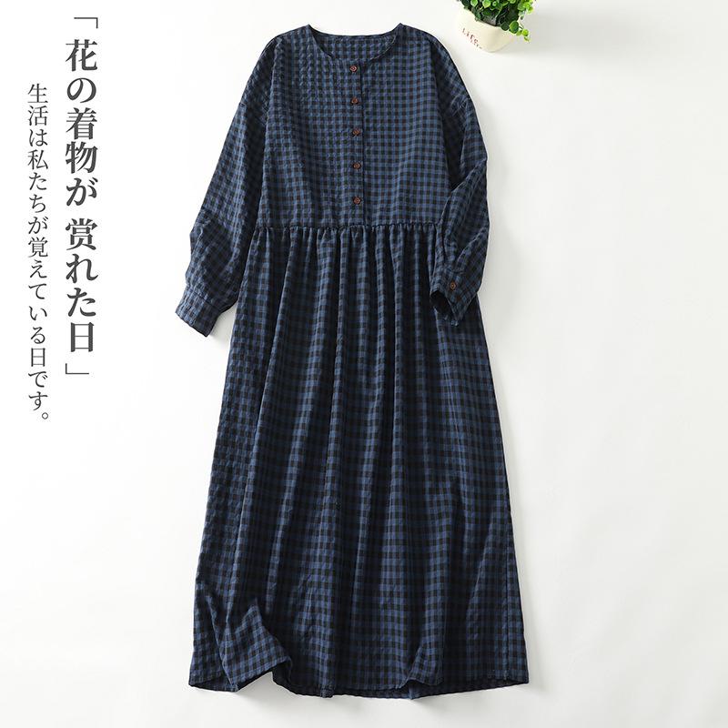 

Платье в стиле ретро с контрастными цветами в клетку с длинными рукавами, женское осеннее, омолаживающее, свободная юбка, повседневное длинное платье 2XL