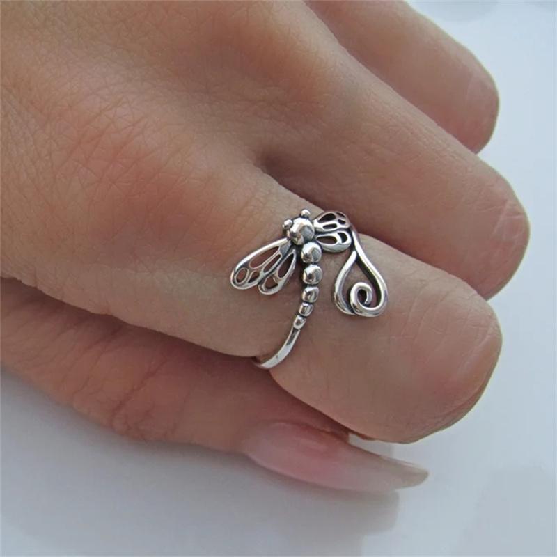 New Niche Vintage CopperColor Dragonfly Opening Ring Ladies Trend Holiday Party Jewelry Accessory Gift