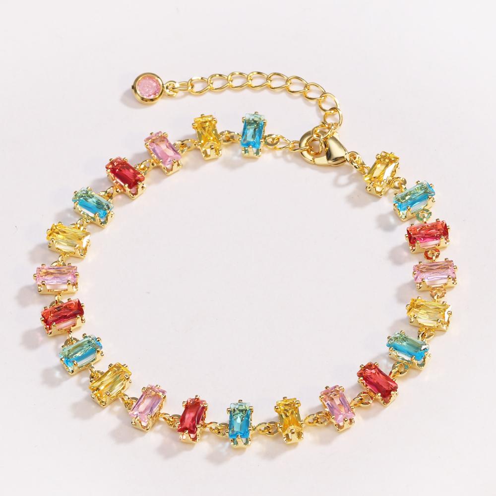

2026 New Sparkling Colorful Crystal Bracelets for Women Ins Metal Chain Bracelet Party Jewelry Valentine s Day Gift