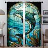 Stained Glass Sealife Blackout Curtains 2 Pieces Home Interior Curtains for Living Room Curtain Tulle for Bedroom Shades Kitchen
