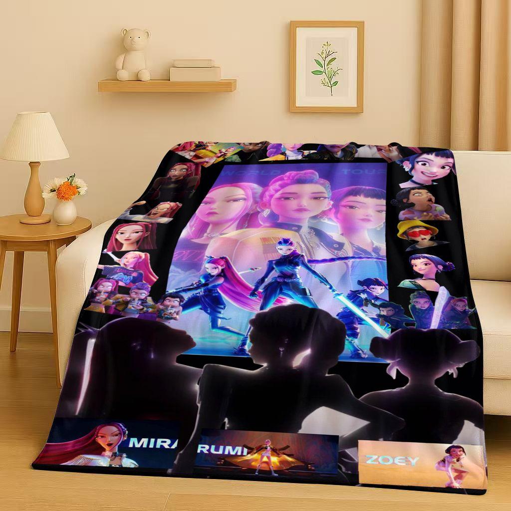 2026 Neue Cartoon Kpop Dämonenjäger Zoey Rumi Mira Musik Flanelldecke, Ultraweiche Plüschdecke für Zuhause Schlafzimmer Bett Sofa Abdeckung