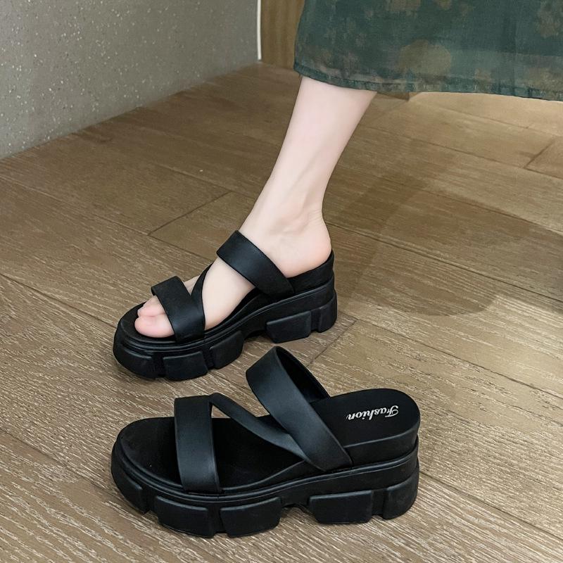 Women's Summer Platform High-Heeled Sandals: Stylish Slip-On Flip Flops with Thick Soles and Versatile Elevation.