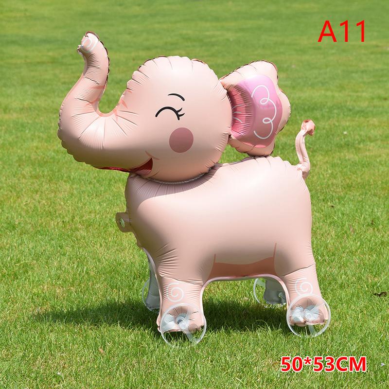 4D Cartoon Elephant Foil Balloon, Stand Walking Balloon with Wheel for Kids Birthday Party Baby Shower Decoration