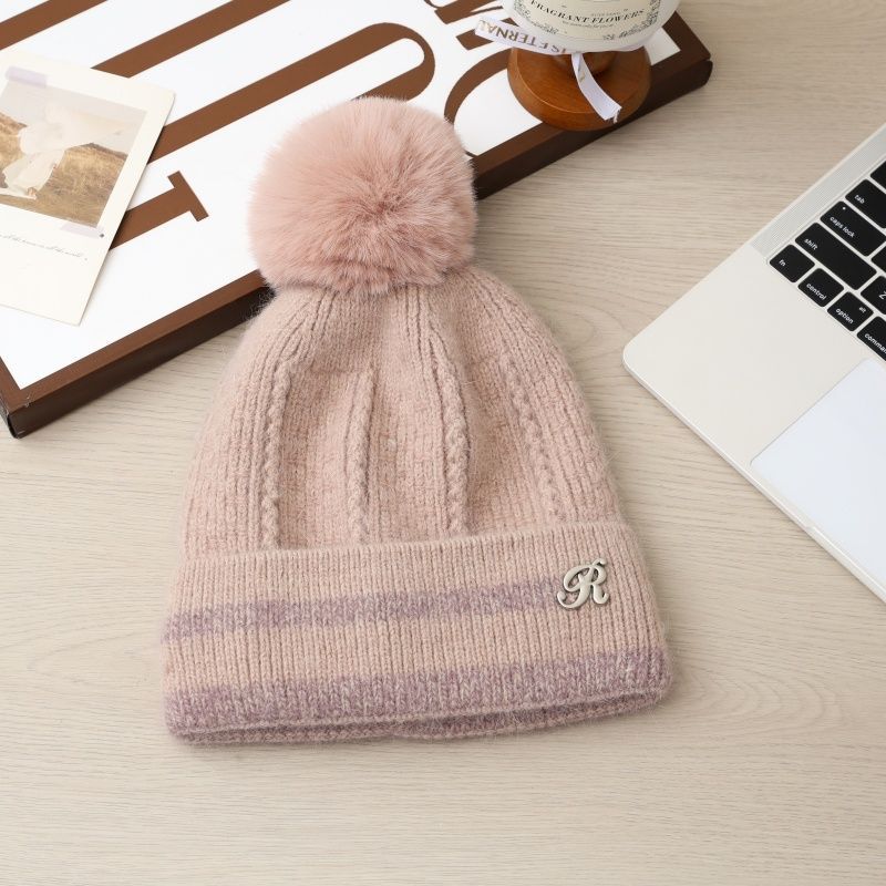 

Women s Winter Hat Wool Knitted Hat Hairball Piled Thickened Warm Ear Protection Cold Windproof Hat one size