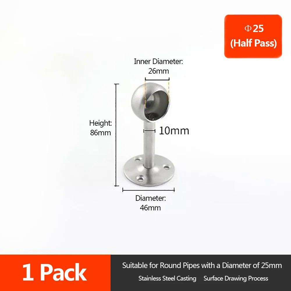 1Pcs 19/22/25mm Pipe Bracket Stainless Steel Wardrobe Hanger  for Clothes Pole Curtain Rod