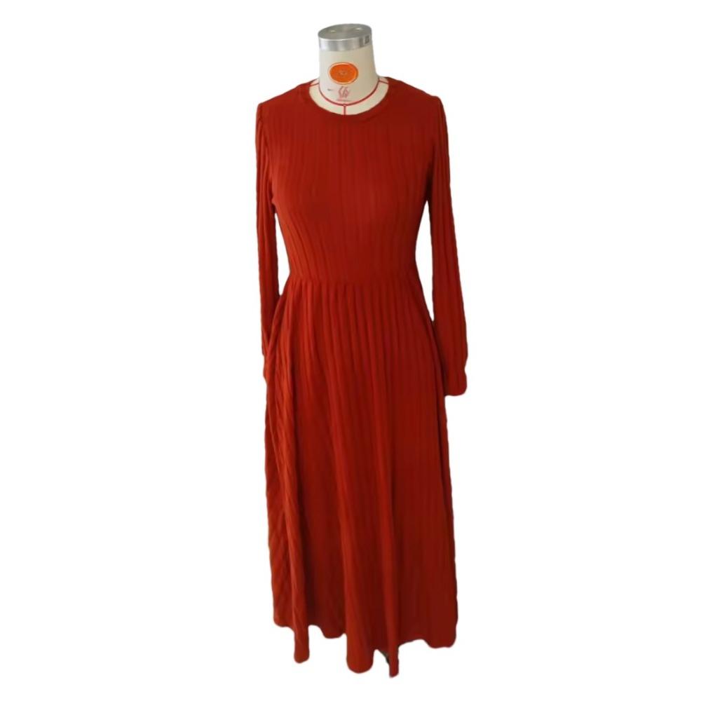 Winter Fashion Knit Elegant Dress Women Silm Long Dresses Full Sleeved O-neck Dress Regular Solid Party Shirt