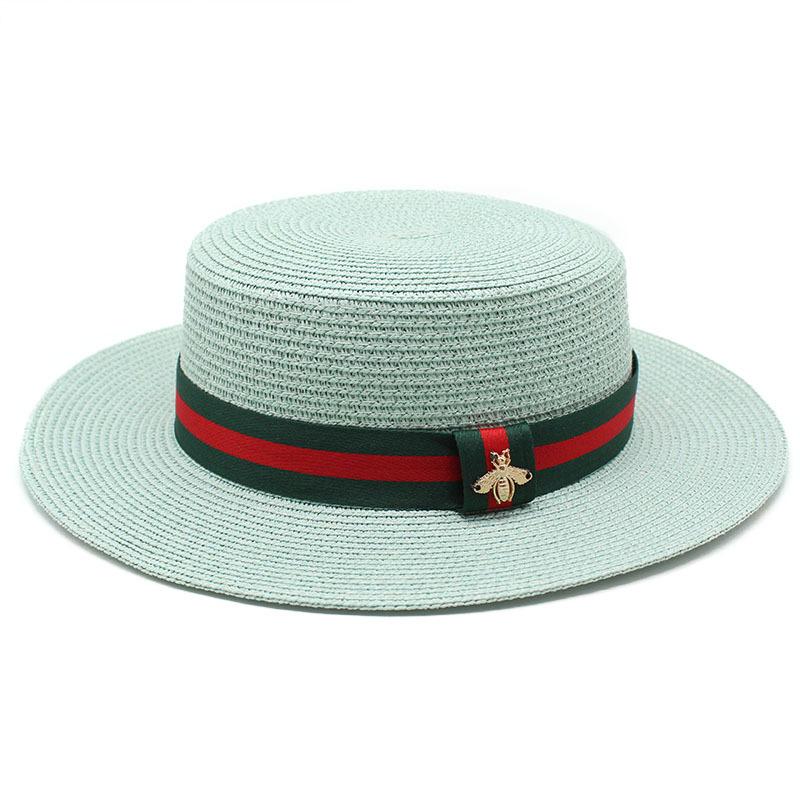 

Flat Top Hat Straw Hat Ladies Summer Beach Hat Shade Sun Protection Resort Hat Flat Brim Jazz Hat M（56-58cm） м ята зелений колір