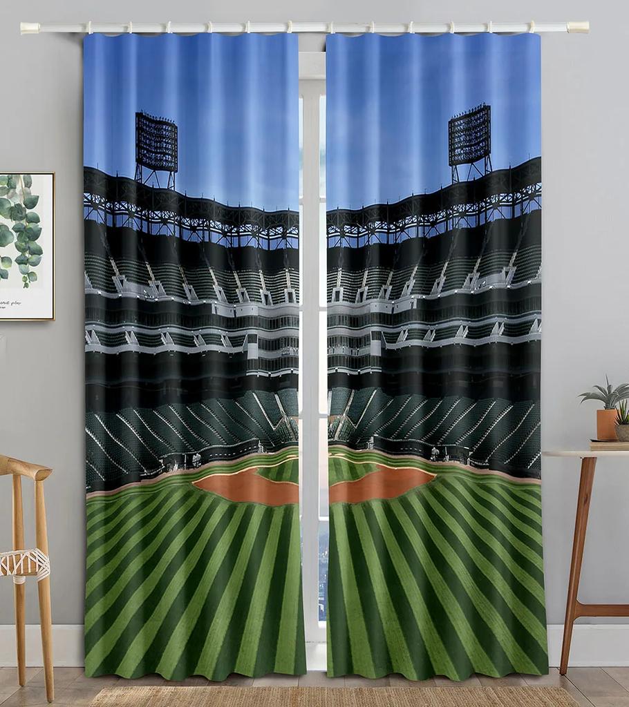 American Football Stadium Arena Night Spotlights Sky Bedroom Window Shade Curtains for Boys Men Teens Printed Living Room Drapes