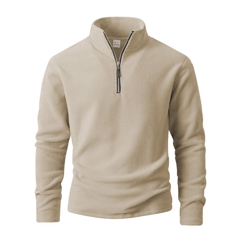 Nuova Felpa da Uomo in Pile Polare con Collo Alto Mezza Zip Monocolore Manica Lunga Top Giacca