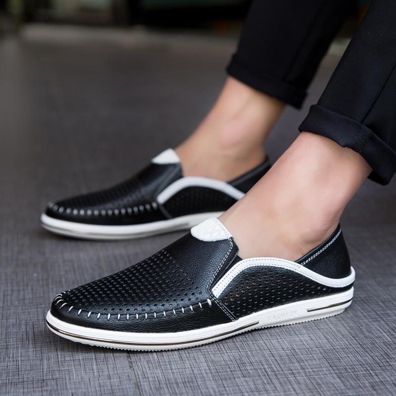 Summer Breathable Antiskid Men Leather Casual Shoes Luxury Brand Genuine Leather Loafers Handmade Soft Moccasins Driving Shoes