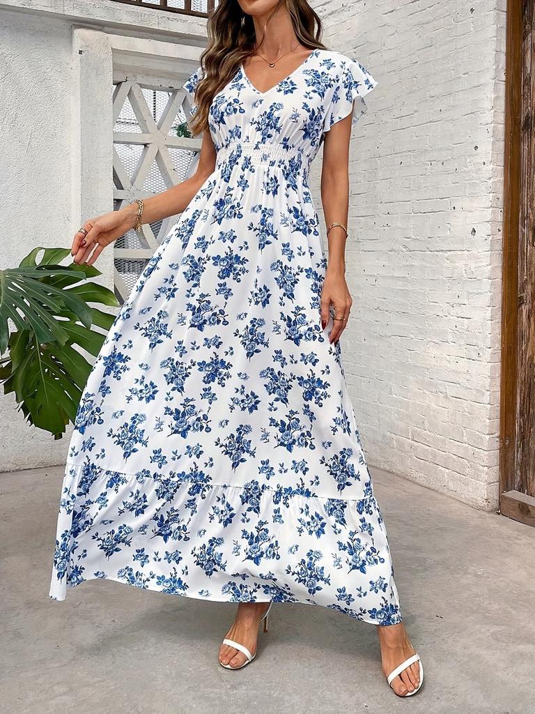 European and American Spring New Women's French Dress, Printed Slim-fitting Floral Split Suspender Skirt