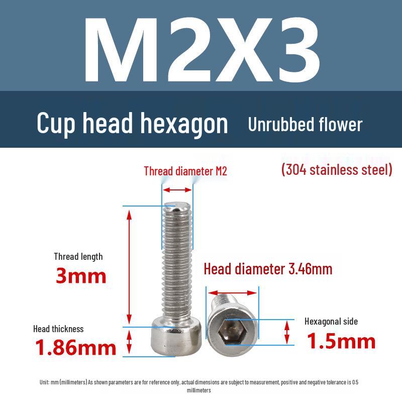 Yigu 304 Stainless Steel Socket Head Cap Screw, M2-M6 Cylindrical Head, Full Thread, Non-Knurled